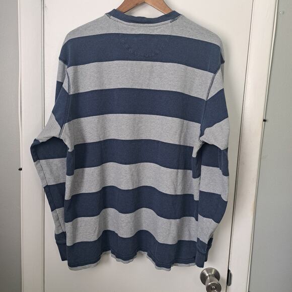 Chaps Mens Gray Blue Long Sleeve Striped 100% Cotton Shirt XL - Picture 2 of 5